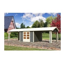 Karibu Holz-Gartenhaus Timra Terragrau Satteldach Lackiert 300 cm x 300 cm