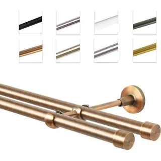 MDEKOR Gardinenstange Vorhangstange 19 mm mit Endkappen, einfache Montage, Wand, 2-läufig, Kupfer 120 cm | Kupfer