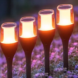 LUMILED Solar Gartenfackel 4er Set Solarleuchten 64,5 cm mit Erdspieß LED Solarlampe flackernder Flamme IP65 Garten Solarleuchte Flammeneffekte Fackel Gartenlampe Flamme Solarlampe Flammenlicht - Schwarz