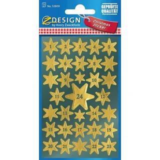 Avery Zweckform Sterne mit Zahlen 1-24 gold