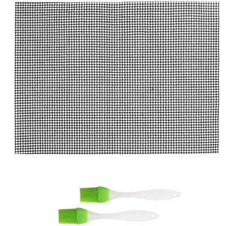 Grillmatten Set, Antihaft Grillgitter in Schwarz, 40 × 30 cm BBQ Teflon Grill Netz, Hitzebeständig Wiederverwendbar, Grill Mesh Matte für Gasgrill, Holzkohle, Elektrogrill, Heißluftfritteuse
