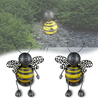 LED Solarlampe 2er Set Solarleuchten Gartenleuchte Metall Biene Außen Deko Kugel - Schwarz, Gelb