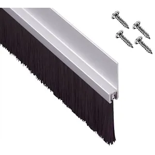 Merriway BH03385 Türunterseite Bürsten-Zugluftstopper-Streifen, Schraubbefestigung, Silbernes Finish Aluminium 915 mm, Weiß
