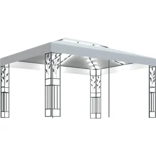 Pavillon mit Doppeldach & LED-Lichterkette 3x4 m Weiß - Weiß