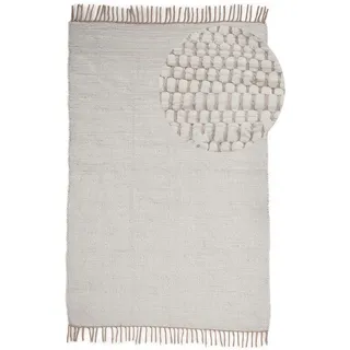 carpetfine Flickenteppich Kelim Chindi uni, weiß 190x290 cm, handgewebt, | Fleckerlteppich aus Baumwolle, für Wohnzimmermit Fransen