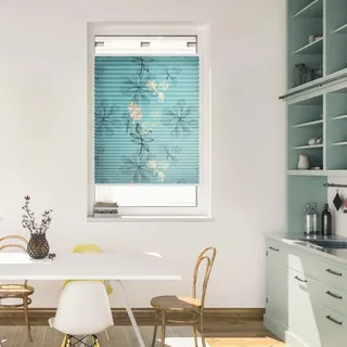 Lichtblick Plissee LICHTBLICK ORIGINAL 90 x 130 cm Aqua Floral - Blau