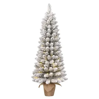 Black Box Trees Gerlos Schmaler Künstlicher Weihnachtsbaum in Jute mit warm-weißer LED-Beleuchtung - H75 x Ø36 cm - Grün Frosted - Grün