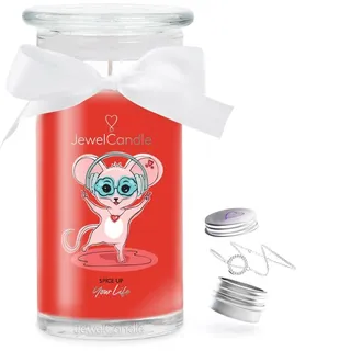 JuwelKerze Spice Up Your Life Armband Silber - Schmuckkerze 80 Std - große Duftkerze im Glas mit fruchtigem Duft - Kerze mit Schmuck - Geschenke für Frauen, Geburtstag