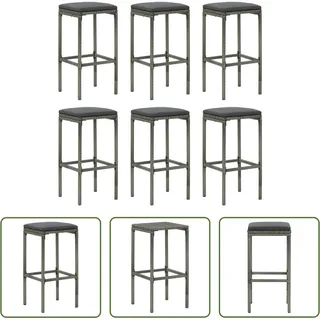 The Living Store Barhocker mit Kissen 6 Stk. Grau Poly Rattan - Grau