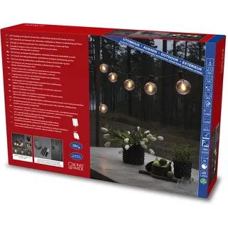 Konstsmide LED Solar Biergartenkette, 10 bernsteinfarbene Dioden, Außen, schwarzes Kabel, 2 x Lithium-Akku / 1 x CR2025 inkl. Fernbedienung und USB Kabel,