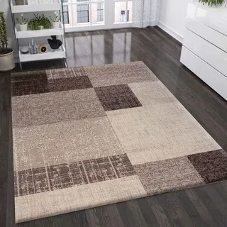 VIMODA Wohnzimmer Teppich Kurzflor in Beige Braun Designer Teppiche Modern Kachel-Optik Kariert Pflegeleicht, Maße:80x300 cm
