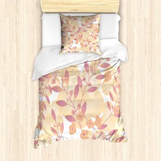 ABAKUHAUS Beige Mantele, Floral Art Berry Pastell, Milbensicher Allergiker geeignet mit Kissenbezügen, 135 cm x 200 cm - 80 x 80 cm, rosa Pfirsich - Beige