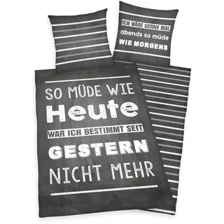 Herding Young Collection Müde Schriftzug Grau 135 x 200 cm + 2 x 80 x 80 cm