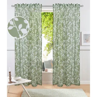 Gardine OTTO HOME "Issoire" Gr. 3, grün (olive), B:140cm H:225cm, Polyester, Gardinen, Gardine, Wohnzimmer, Schlafzimmer, Esszimmer, gemustert und halbtransparent, Topseller