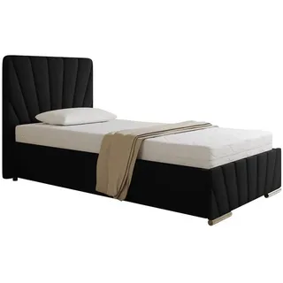 panda möbel Polsterbett RAY - Komfortbett mit Stauraum, Einzelbett, Schwarz, 100x200cm, Taschenfederkernmatratze, H3 - Schwarz