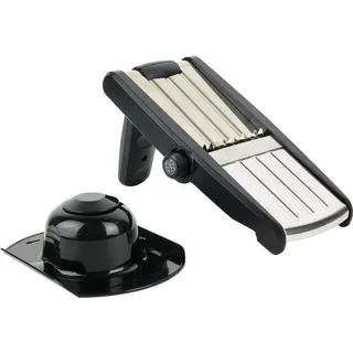 Mandoline Schneider - Verstellbarer Gemüseschneider mit Sicherheitsabdeckung - Geeignet für Kartoffeln, Gemüse und Obst - Edelstahlklingen - Schwarz - Schwarz