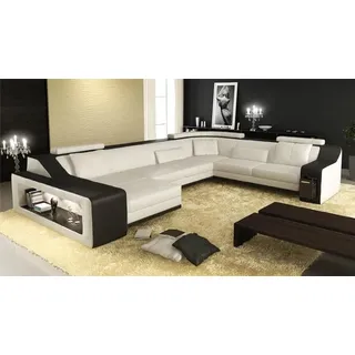 Ecksofa Sofa Wohnlandschaft U Form Polster Couch Ledersofa Sofas Ledersofas Neu - Weiß
