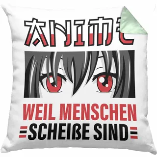 Trendation Anime Kissen mit Füllung 40x40 Geschenk Spruch (Grün)