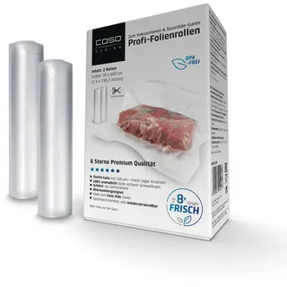 CASO Design CASO 6 Sterne Profi-Folienrollen 20x600 cm, 2 Rollen, Vakuumierbeutel für alle Vakuumierer, stark und reißfest ca.150 μm, Vakuumbeutel Lebensmittel Vakuumiergerät, BPA-frei