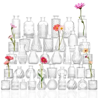 40 Kleine Mini Vasen Set, Glas Blumenvase,Vintage Kleine Vasen,Tischvase Verschiedene Größen für Küche,Esszimmer,Wohnzimmer,Badezimmer,für Tischdeko Mittelstücke