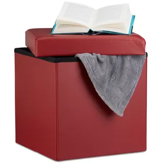 Relaxdays Faltbarer Sitzhocker , Dunkelrot , Holzwerkstoff, Kunststoff, Textil , 38x38x38 cm , Wohnzimmer, Sessel, Hocker & Hockerbänke, Sitzhocker
