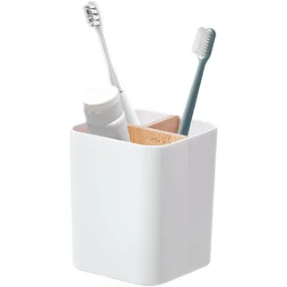 MOGADEE® Zahnbürstenhalter, Toothbrush Holder, zahnputzbecher Kunststoff, 2 Zahnbürstenfächer + 1 Ablagebecken, für elektrische Zahnbürsten, Zahnseide, Zahnpasta - Weiß