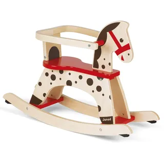 Janod J05984 „Caramel“ Holz-Schaukelpferd, Kleinkinderspielzeug, Gleichgewicht Lernen, für Kinder ab 1 Jahr, braun und rot