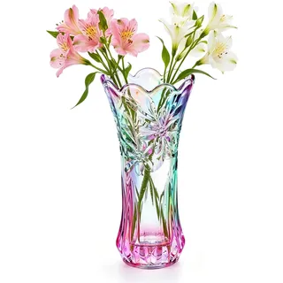 DASIAUTOEM Kristallglasvase Phoenix-Schwanzform, Tischdekorationsvase, Modern Blumenvase Glas, Bunte Glasvase mit Breiter Öffnung, Dekorative Große Glasvase für Blumen Home Hochzeit Deko (Bunt)