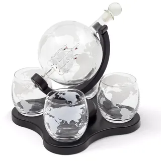 Hanseküche Whiskey Karaffe Set – Globus Dekanter 900ml mit 4 Whisky Gläsern – Edles Whisky Dekanter Set für Männer – Whiskey Geschenkidee zum Geburtstag, Vatertag oder Weihnachten