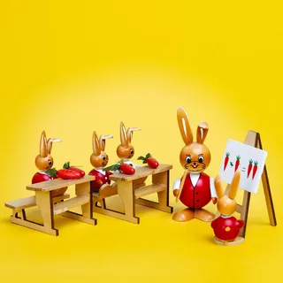 SIKORA OD12 Osterdeko Hasenschule aus Holz | Handbemaltes Deko Osterhasen Figuren Set | Hochwertige Tischdeko für Ostern