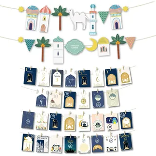 ONEHAUS 2er Set Dekorationen für Ramadan Mubarak, 30 Tage Kalender - Bunt
