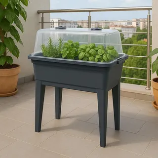 Hochbeet + Deckel Gewächshaus Frühbeet Kräuterbeet Treibhaus Pflanzkasten Beet - Grau