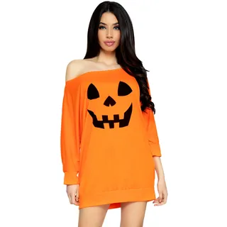 LEG AVENUE 86655 - Jersey Kürbis schulterfrei Tunika kleid, Damen Fasching, S/M, orange