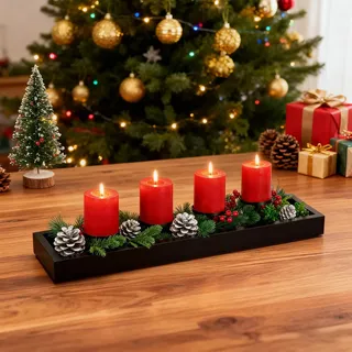 Hanobe Dekotablett Länglich Kerzenteller Holz: Deko Tablett Rechteckig Schwarz Kerzentablett für Teelichter Holztablett Klein Modern Dekoteller Lang Holzteller für Küche Tisch