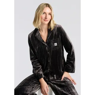 Pyjamaoberteil HUGO UNDERWEAR "Velvet", Damen, Gr. S, charcoal 010, Obermaterial: 75% Viskose, 25% Polyamid, relaxed fit, Shirts Pyjamaoberteil, Schlafshirt, relaxed fit, leicht glänzende Struktur