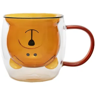 lachineuse - Tasse mit süßem Bernstein-Bär, doppelwandiges Glas – mit Henkel – Fassungsvermögen 275 ml – Kaffeetasse, Tee, heiße Schokolade, Cappuccino – japanische Deko-Tasse – Geschenkidee Japan