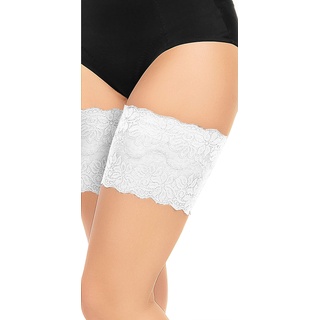 Glamory Damen Weites Bein Stulpen Anti Chafing Oberschenkelbänder G - 50374, Geblümt, 100 DEN, Gr. Large (44-46), Weiß (Weiß)