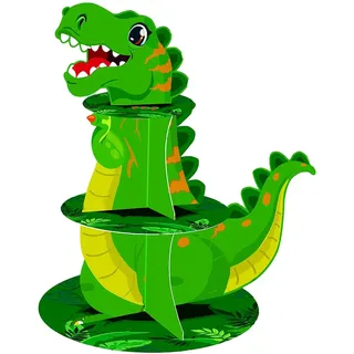 Eruceky Tortenständer aus Karton, Cupcake Ständer Dinosaurier, Dessert Turm Halter, Partyzubehör für Hochzeit Geburtstag Party Kuchen Brötchen Torten Etagere, 11.81x12.99in (Grün)