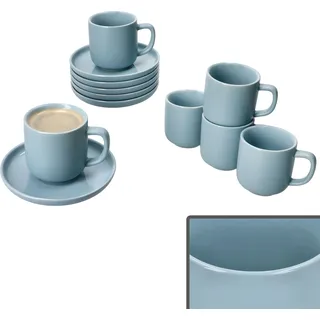 Ritzenhoff 6er Set Jasper Espressotassen & Untertassen Graublau für 6 Personen - Blau