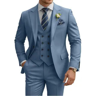 TIJOFA 3-teiliger Anzug für Herren, Slim Fit, Hochzeitsanzug, Klassischer EIN-Knopf-Anzug, Formeller Abschlussball, Abendessen, Smoking, Dusty Blue, M