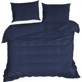 Eurofirany Bettwäschegarnitur Bettwäsche NOVA3 dunkel dunkelblau 160x200 cm) 3 TLG SET: mit 2 Kissenbezüge 70x80 cm - Blau