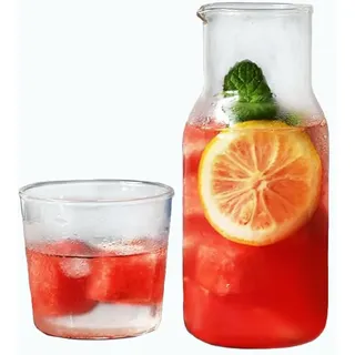 Wasserkaraffe Set für Nachttisch, Karaffe Glas Wasserkaraffe mit Deckel für den Nachttisch, Glaskaraffe mit Deckel Schlafzimmerzubehör, Wasserspender mit Trinkbecher als Abdeckung für Bad Küche 500ml
