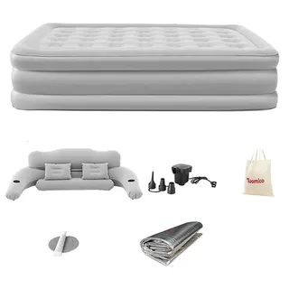 Luftmatratze für 2 Personen - Aufblasbares Campingbett - Mit Rückenlehne - 152x203x48 cm - Extra hohes Gästebett - Indoor/Outdoor - Hellgrau