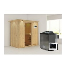 KARIBU Sauna »Pärnu«, inkl. 9 kW Bio-Kombi-Saunaofen mit externer Steuerung, für 2 Personen - beige