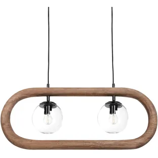 BELIANI Hängeleuchte Dunkelbraun Mangoholz 2-Flammig Oval mit Glaskugeln Langes Kabel Rustikal Esstisch Wohnzimmer Flur Wohnküche - Braun, Schwarz