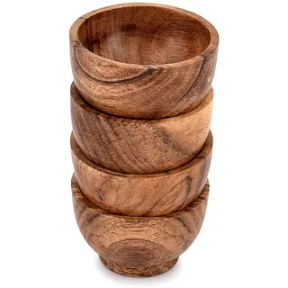 Samhita Snack- und Dipschalen aus Akazienholz, ideal für Vorspeisen, Dips, Soßen, Nüsse, Süßigkeiten, Oliven, Samen, Desserts und mehr, 7,62 x 7,62 x 5,08 cm, 4 Stück