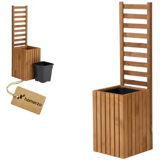 Pflanzkübel mit Rankgitter Spalier mit Pflanzkasten Blumenkasten aus Holz für Garten Balkon Terrasse Hochbeet mit 18L Kunststoff-Pflanzeneinsatz (vertikal-braun, 36x36x55 H130)