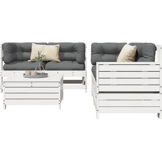 "2024"Modernen 5-tlg. Garten-Sofagarnitur Weiß Massivholz Kiefer Gartenmöbelset Design692655 - Weiß