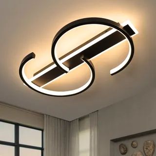 LUOLONG LED Deckenleuchte Dimmbar Deckenlampe Schwarz Wohnzimmerlampe mit Fernbedienung 2-Ringen kreis Deckenleuchte Schlafzimmerlampe Arbeitzimmer Büro Modern Schwarz 60cm (mit Fernbedienung)