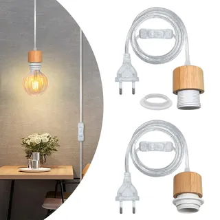 2 Stück Hängelampe mit Stecker, 500CM Transparent Kabel, Lampenfassung E27 mit Kabel und Schalter, Pendelleuchte mit Stecker, Lampenkabel mit Fassung, Hängeleuchte Steckdose, Können DIY Lichtschirm